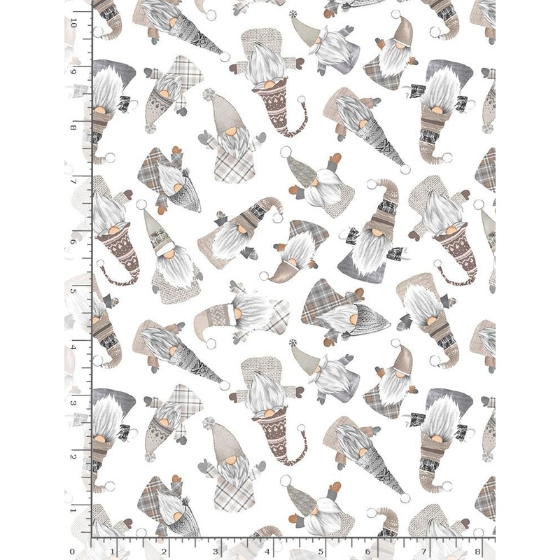 Snow Gnomes Tossed Wooden Gnomes White Timeless Treasures Cotton Fabric
