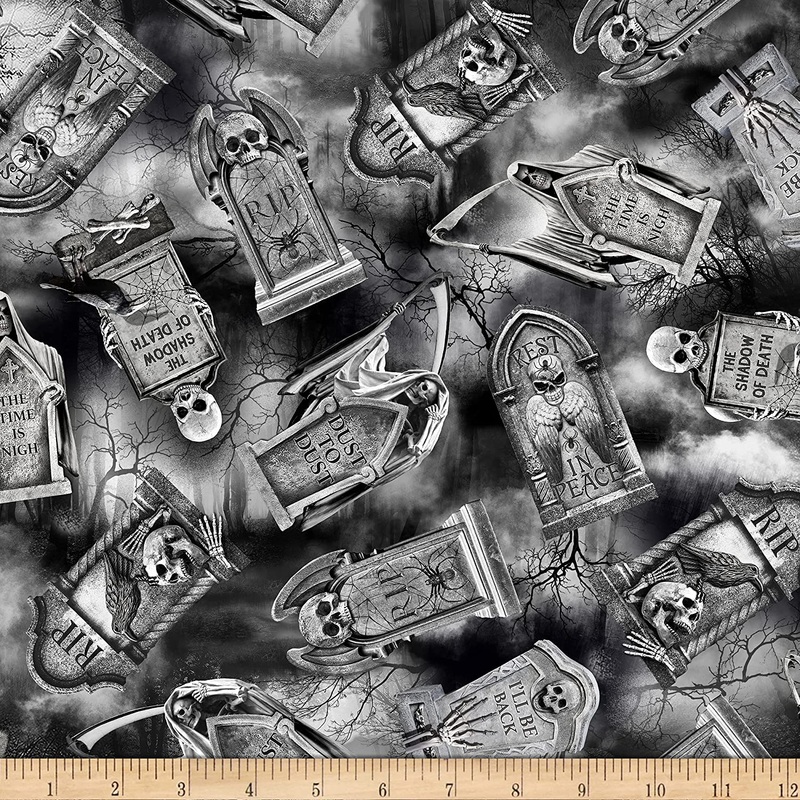 Wicked Eve Tombstones Black at Cemetery Halloween Timeless Treasures Cotton Fabric