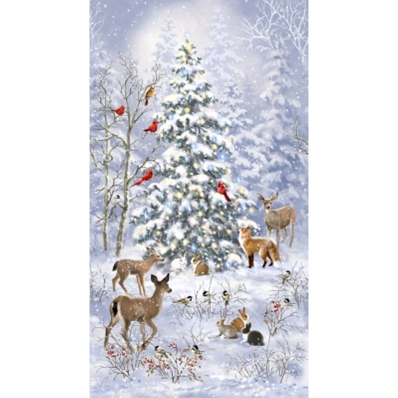 Winter Wonderland Nature's Holiday Panel 24" Blue Timeless Treasures Cotton Fabric