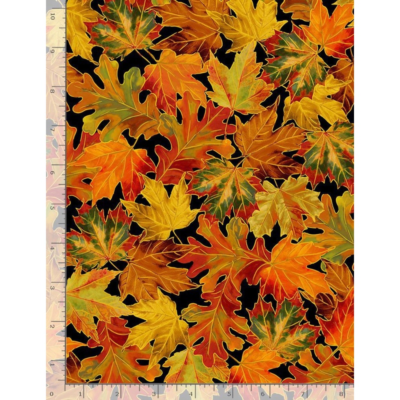 Autumn Leaves Harvest Autumn Leaves Metallic Black Timeless Treasures Cotton Fabric