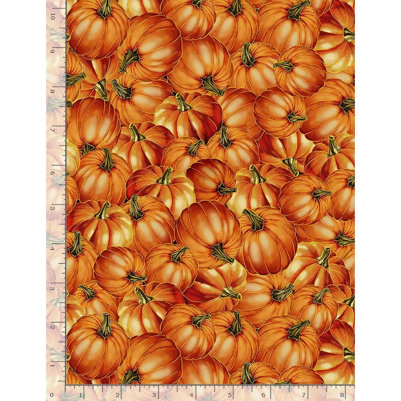 Autumn Leaves Harvest Pumpkins Metallic Orange Timeless Treasures Cotton Fabric