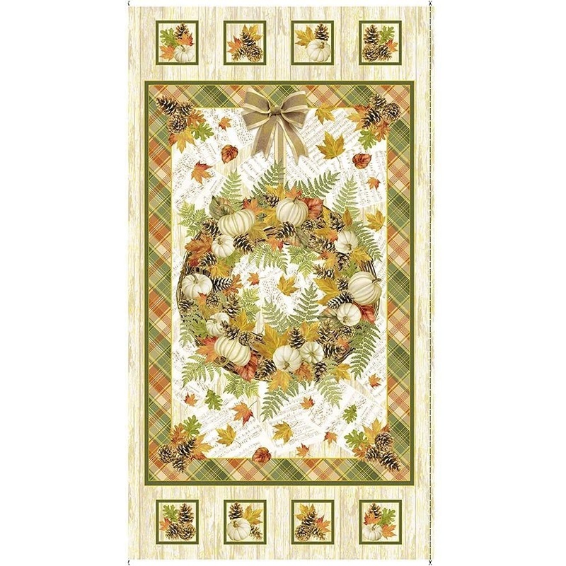 Autumn Symphony Cream Metallic Panel 24" Timeless Treasures Cotton Fabric