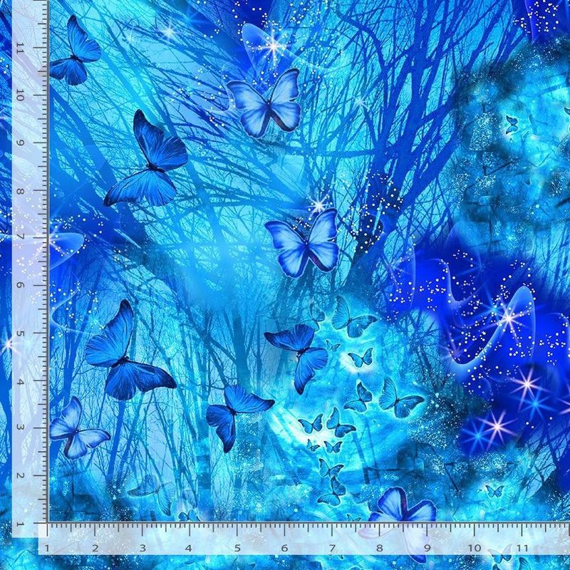 Cosmic Butterflies Bright Night Butterflies Royalty Turquoise Timeless Treasures Cotton Fabric
