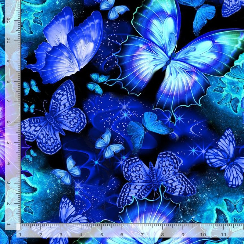 Cosmic Butterflies Fantasy Midnight Blue Timeless Treasures Cotton Fabric