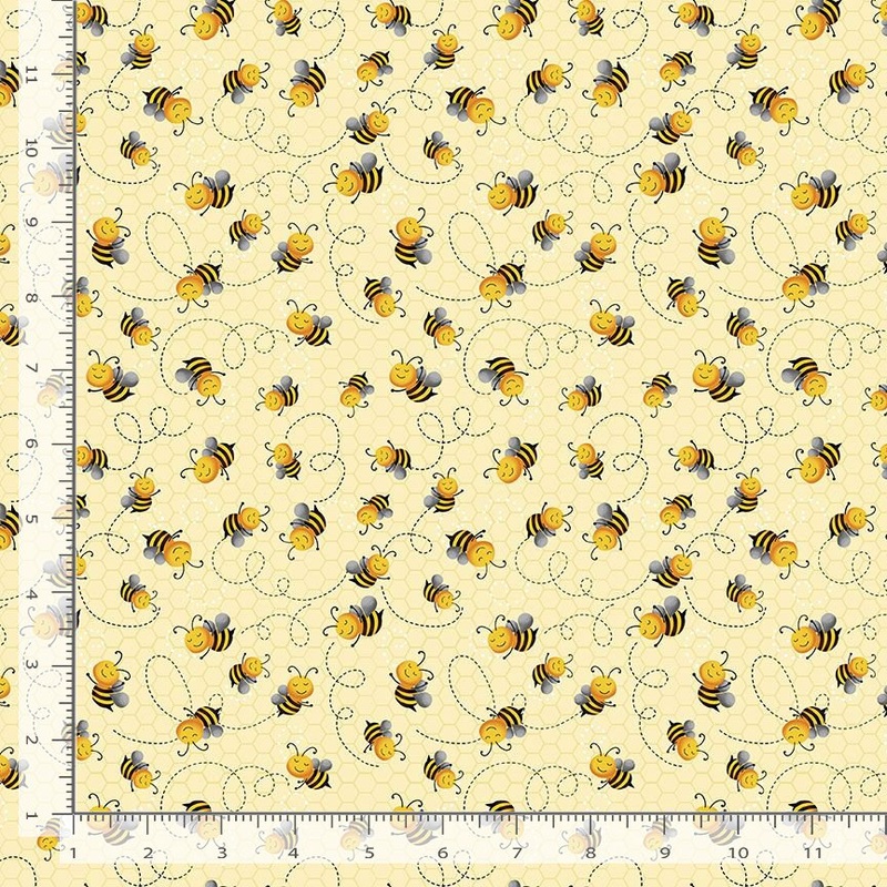 Cute Flying Bee Yellow Home is where my honey is Gail Cadden Timeless Treasures Cotton Fabric