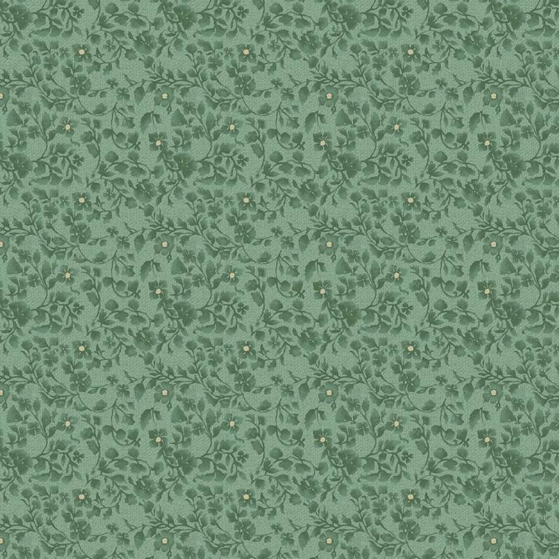 Dragonfly Garden Green Tiny Stampled Vintage Florals Timeless Treasures Cotton Fabric