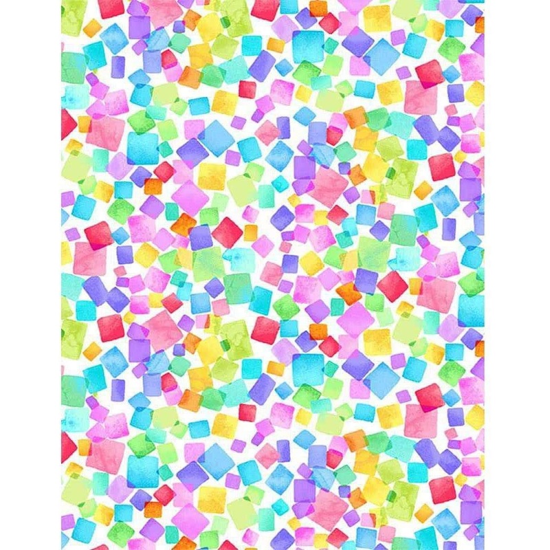Dream Day Dreaming Multi Colored Squares White Chong-A Hwang Timeless Treasures Cotton Fabric