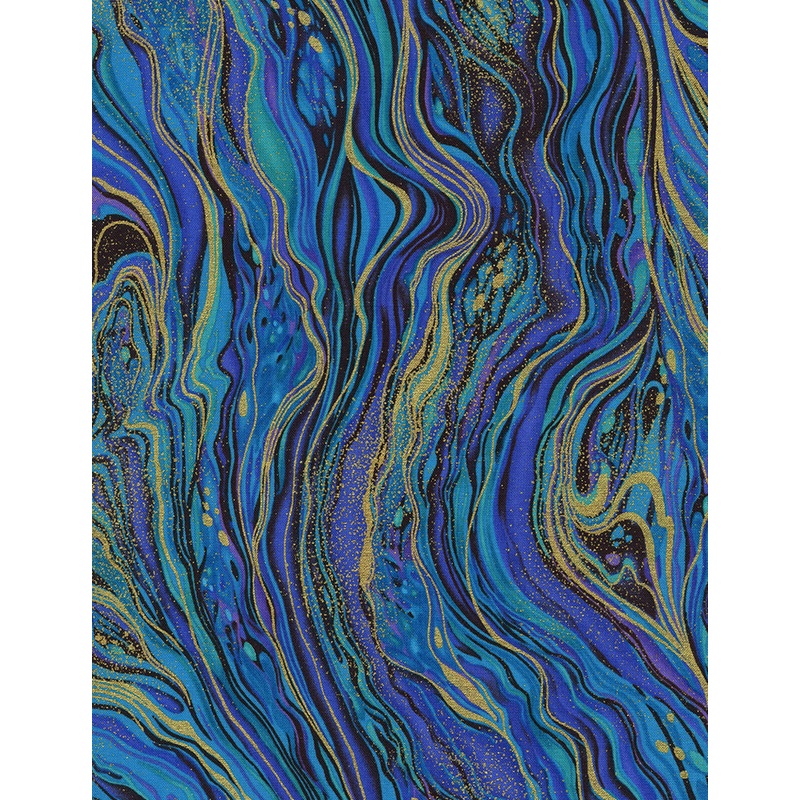 Enchanted Plume Abstract Marbling Metallic Timesless Treasures Cotton Fabric