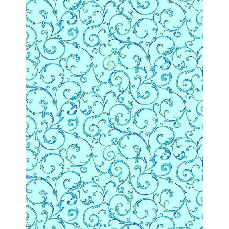 Fleur Metallic Scrolls Sky Chong-A Hwang Timeless Treasures Cotton Fabric