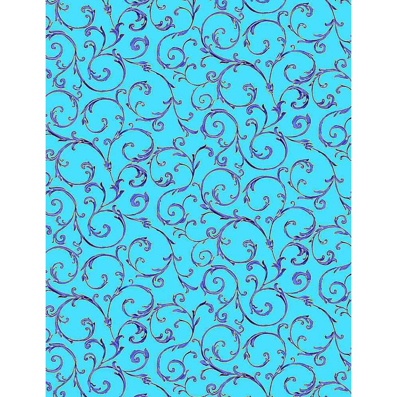 Fleur Metallic Scrolls Water Chong-A Hwang Timeless Treasures Cotton Fabric
