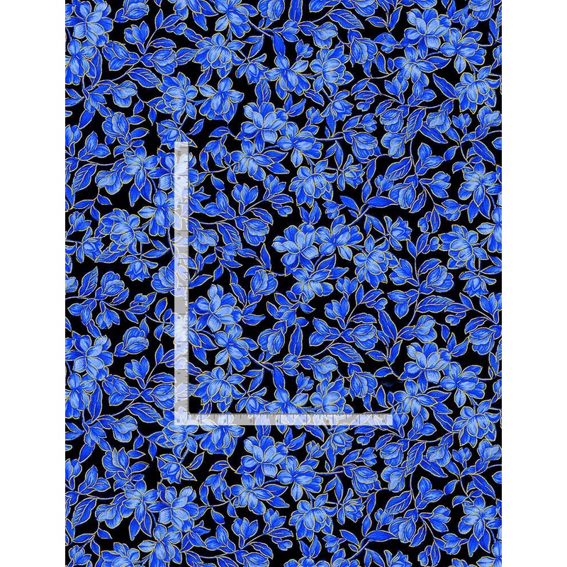 Fleur Metallic Small Florals Black Sapphire Timeless Treasures Cotton Fabric