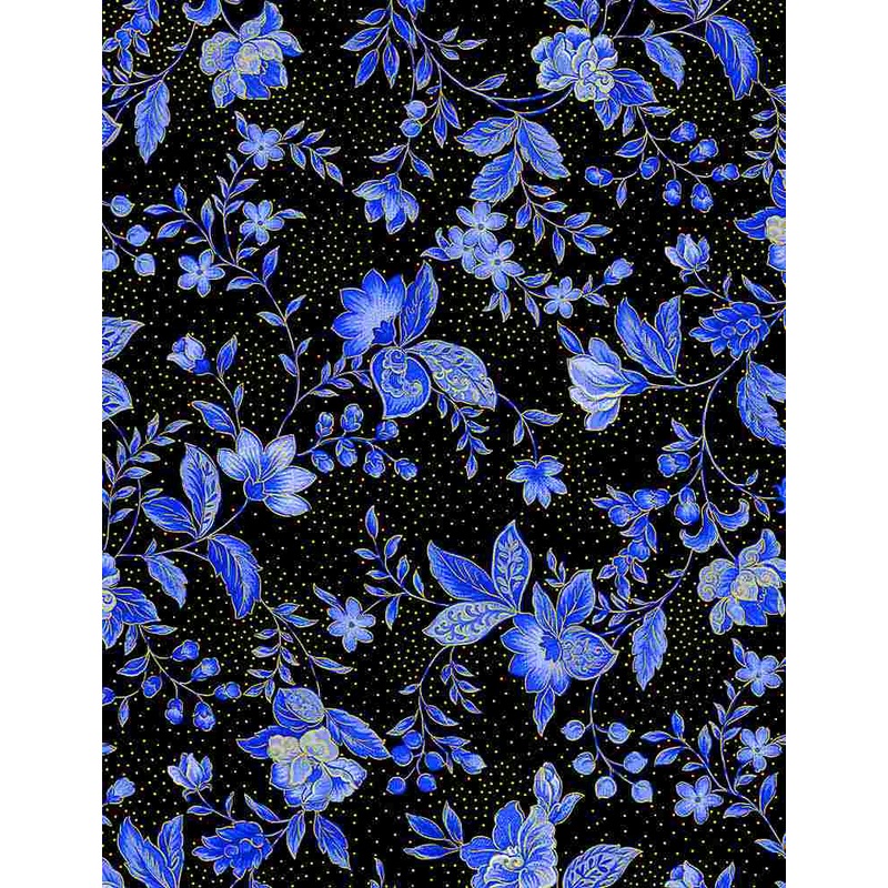 Fleur Tossed Metallic Florals Black Sapphire Timeless Treasures Cotton Fabric