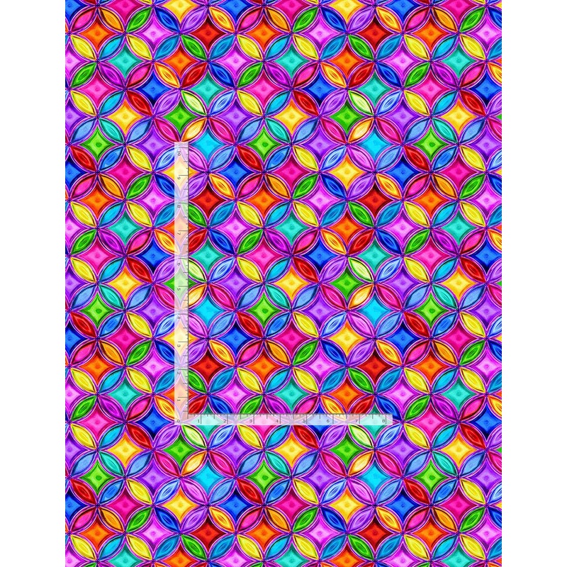 Flora Rainbow Jewel Pattern Fractured Mosaic Timeless Treasures Cotton Fabric