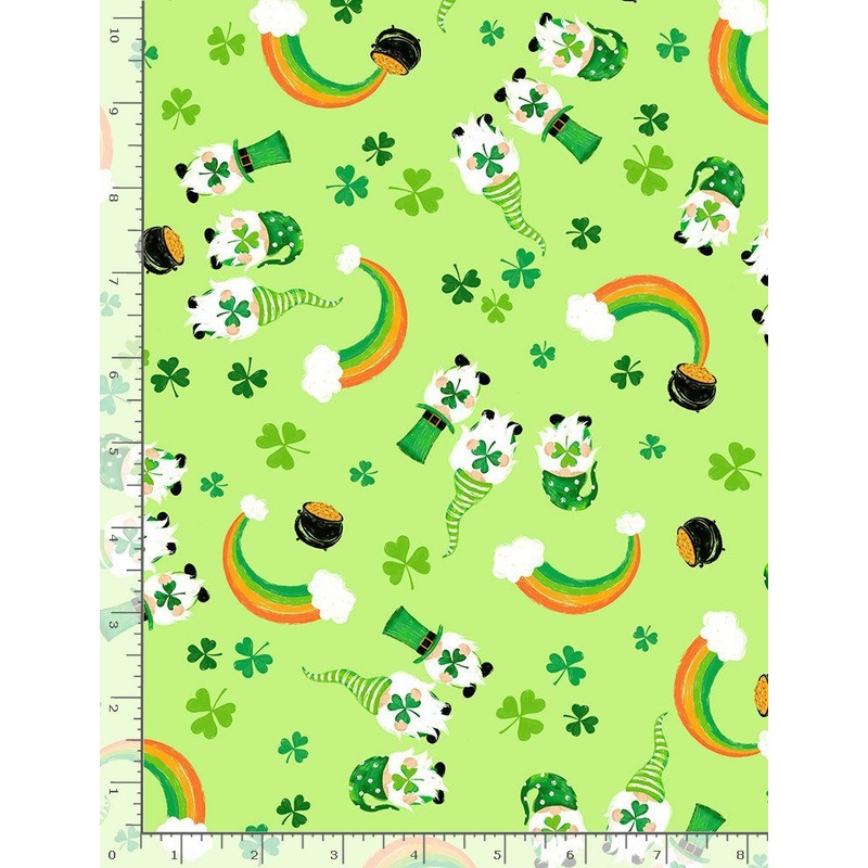 Leprechauns Tossed Leprechauns and Rainbows Green Good Luck Truck Timeless Treasures Cotton Fabric