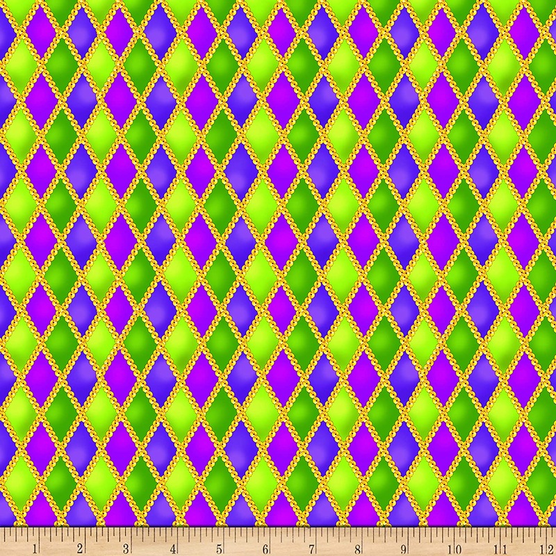 Mardi Gras Diamond Checks Timeless Treasures Cotton Fabric
