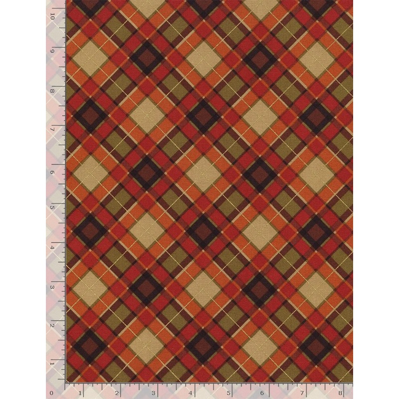Plaid Harvest Bias Plaid Metallic Fall Foliage Holiday Timeless Treasures Cotton Fabric
