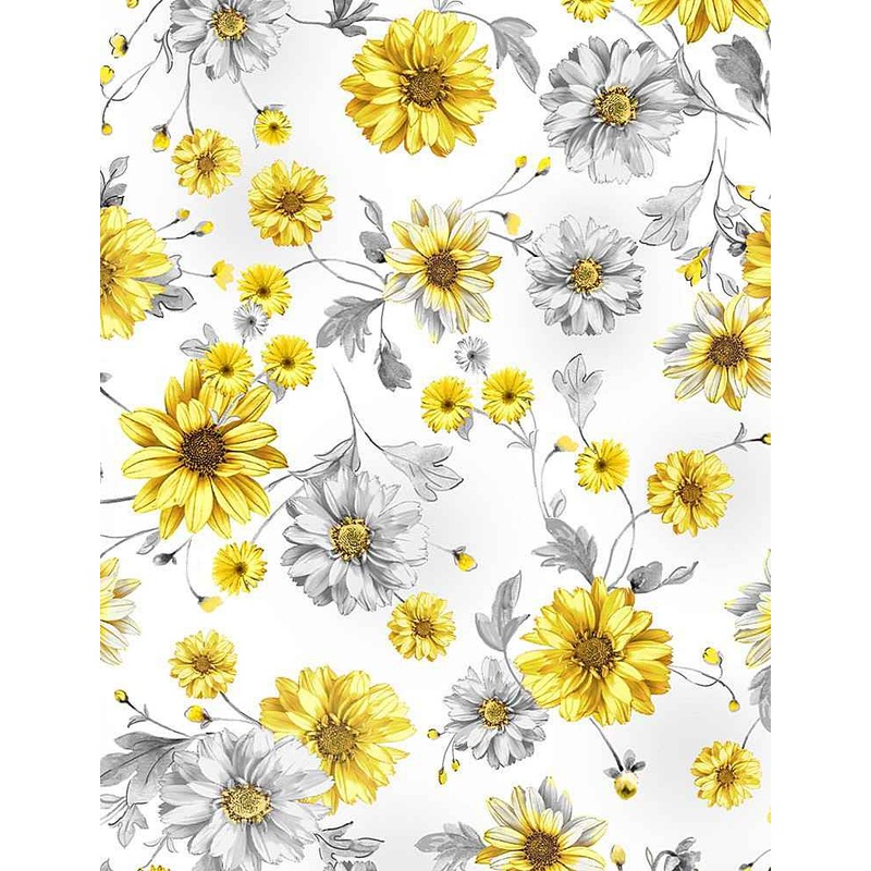Queen Bee Tossed Sunflowers Grey Timeless Treasures Cotton Fabric