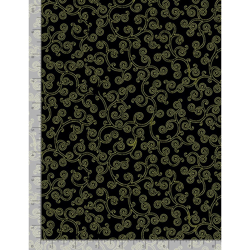 Rose Gilded Rose Metallic Curl Black Chong-A Hwang Timeless Treasures Cotton Fabric