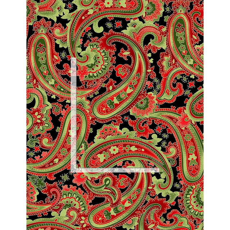 Rose Gilded Rose Metallic Paisley Black Chong-A Hwang Timeless Treasures Cotton Fabric