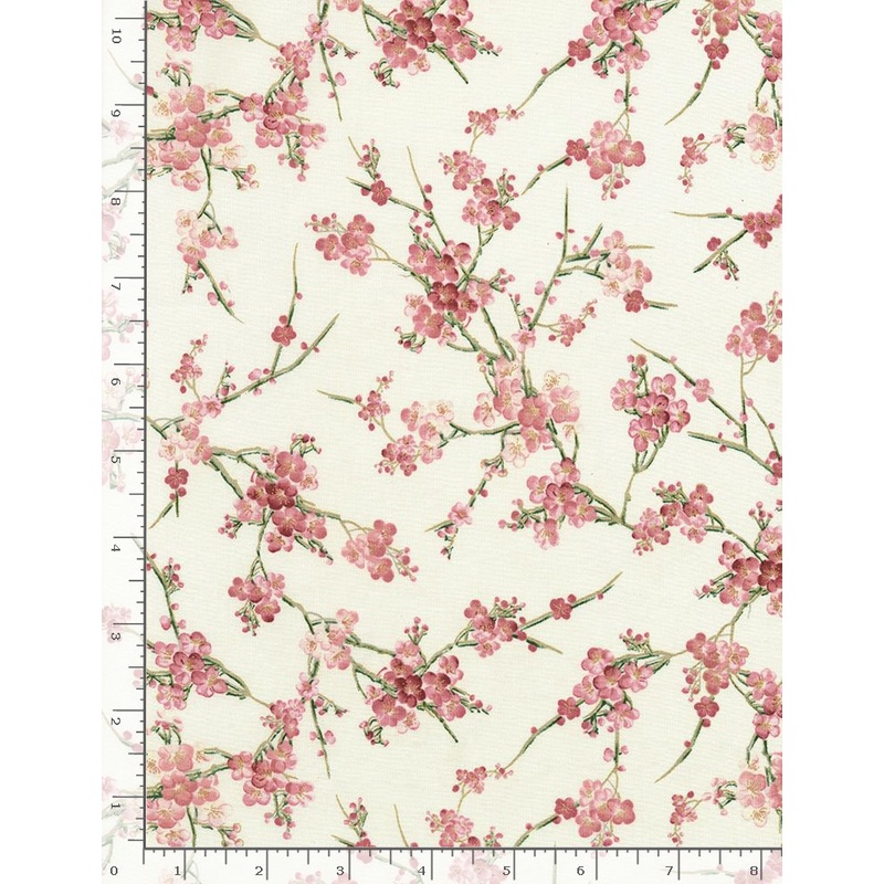 Sakura Cherry Blossoms Floral Metallic Cream Timeless Treasures Cotton Fabric