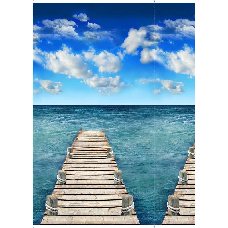 Sea Boardwalk Scenic Blue Panel 24" Timeless Treasures Cotton Fabric
