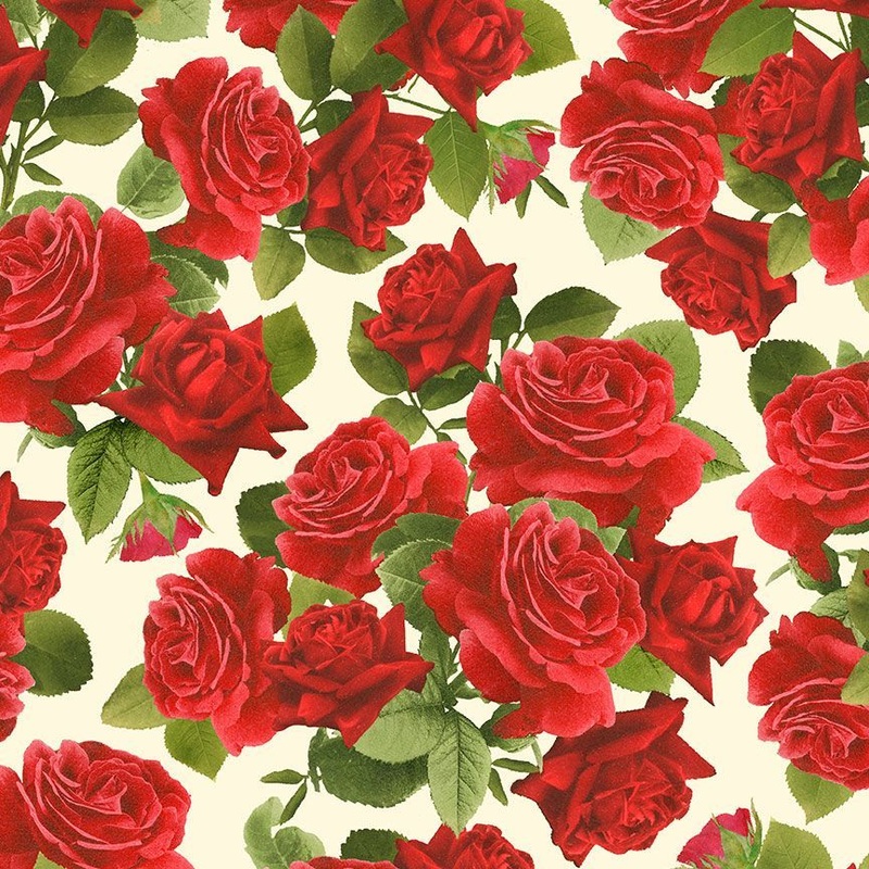 Vintage Rose Large Rose Bouquets Cream Timeless Treasures Cotton Fabric