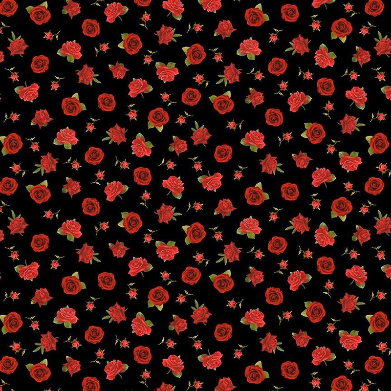 Vintage Rose Small Roses Black Timeless Treasures Cotton Fabric