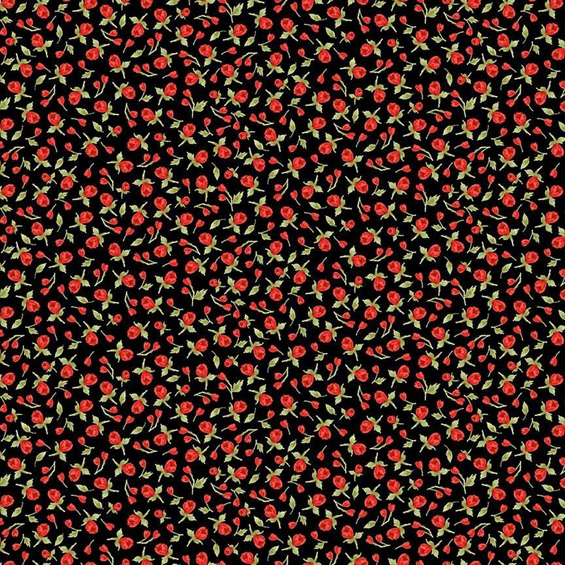 Vintage Rose Tiny Cute Roses Black Timeless Treasures Cotton Fabric