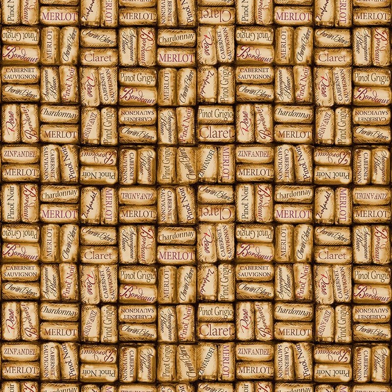 Wine Country Packed Wine Corks Words Cork Brown Dona Gelsinger Timeless Treasures Cotton Fabric