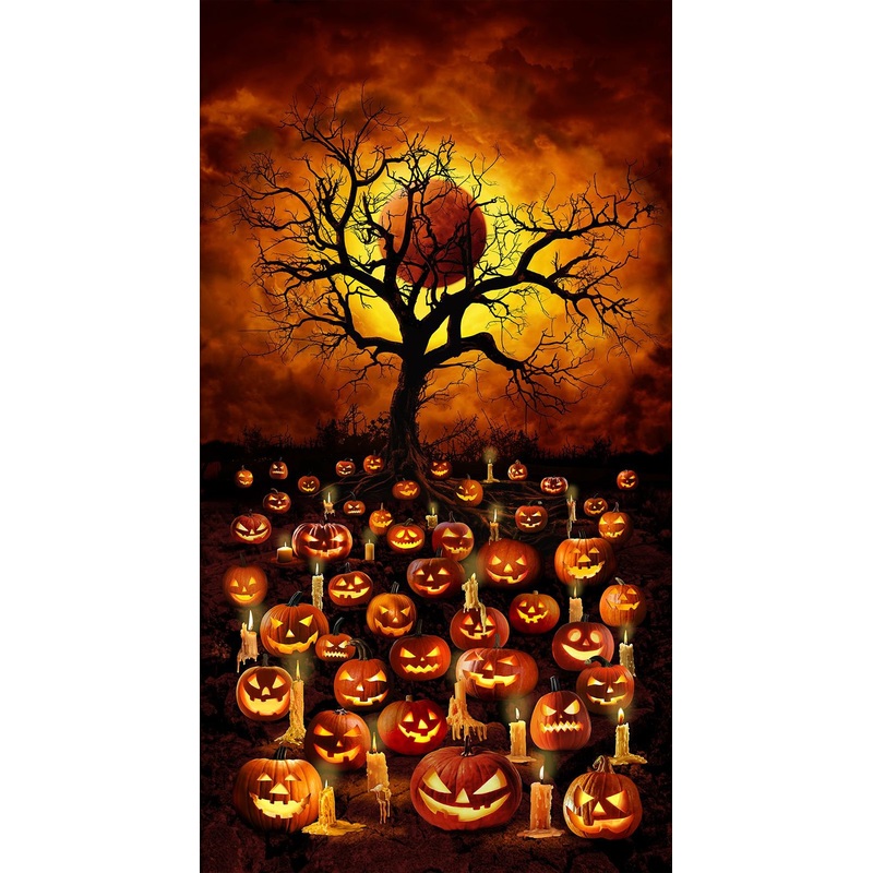 All Hallows Eve Jack O'Lantern Blood Moon Panel 24" Orange Timeless Treasures Cotton Fabric
