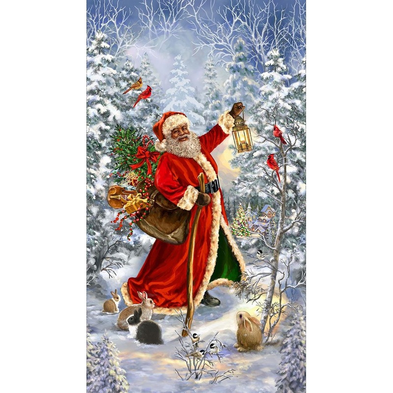 Christmas Journey Santa & Animals Panel 24" Snow Dona Gelsinger Timeless Treasures Cotton Fabric