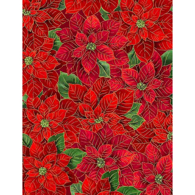 Christmas Joy Packed Metallic Poinsettias Red Timeless Treasures Cotton Fabric