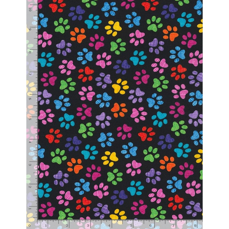 Crazy Cats Cat Paws Rainbow Paws Black Timeless Treasures Cotton Fabric