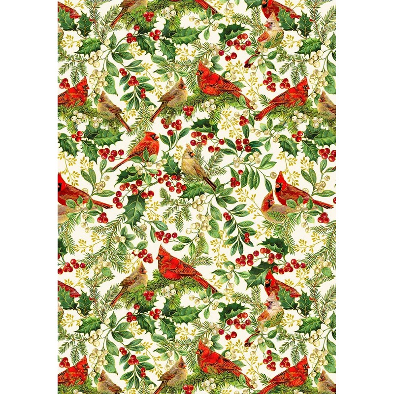Deck the Halls Cardinal Branches Cream Timeless Treasures Cotton Fabric