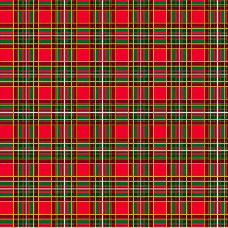 Deck the Halls Metallic Holiday Plaid Red Timeless Treasures Cotton Fabric