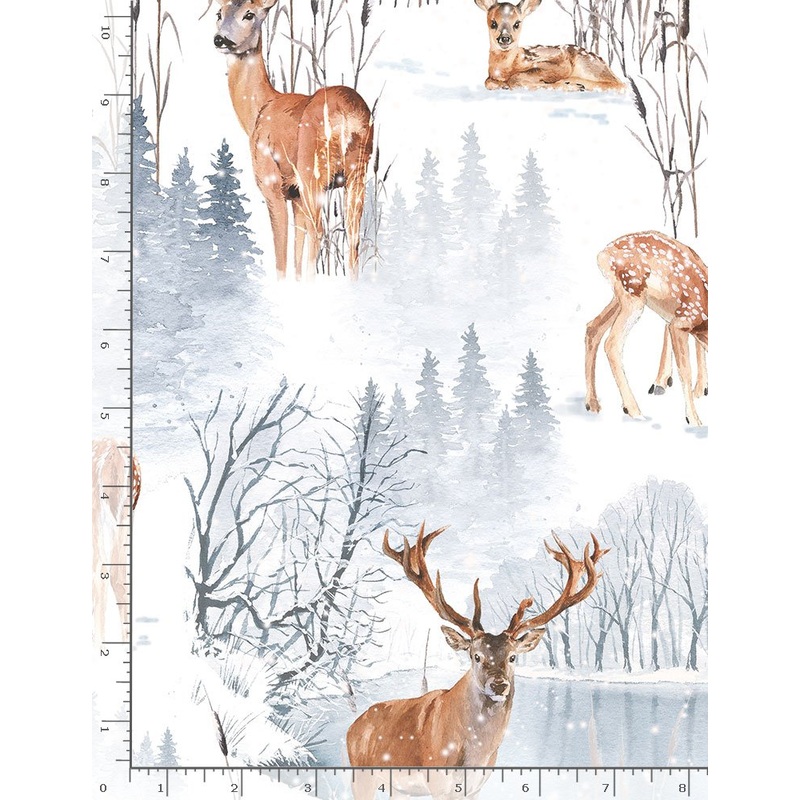 Deer The Winter Forest White Timeless Treasures Cotton Fabric