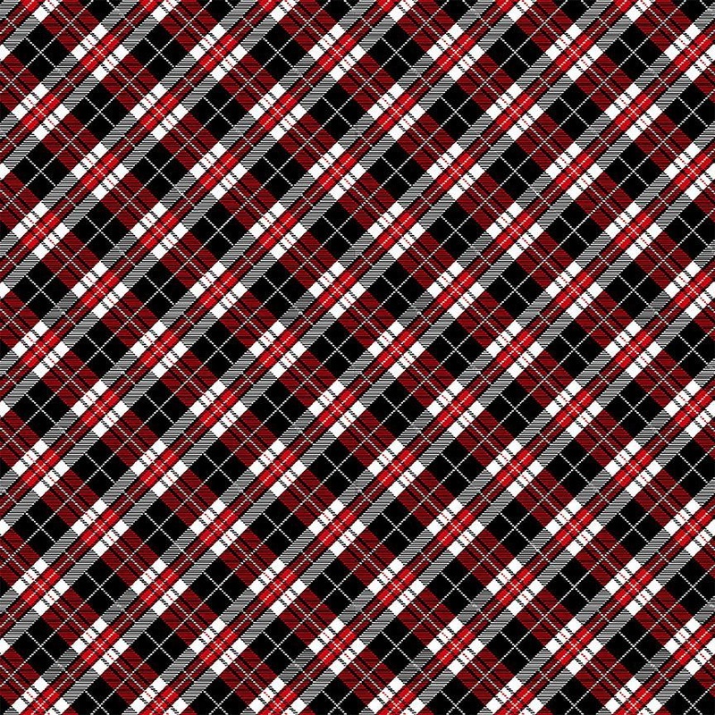 Gnome the Holidays Holiday Small Bias Plaid Red Gail Cadden Timeless Treasures Cotton Fabric