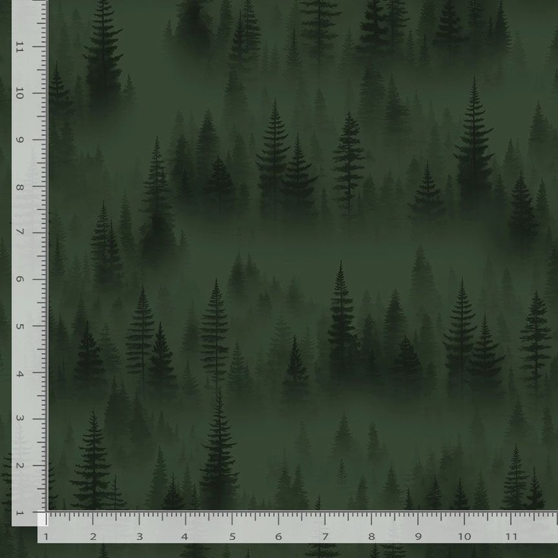 Lakeside Cabin Evergreen Silhouette Green George McCartney Timeless Treasures Cotton Fabric