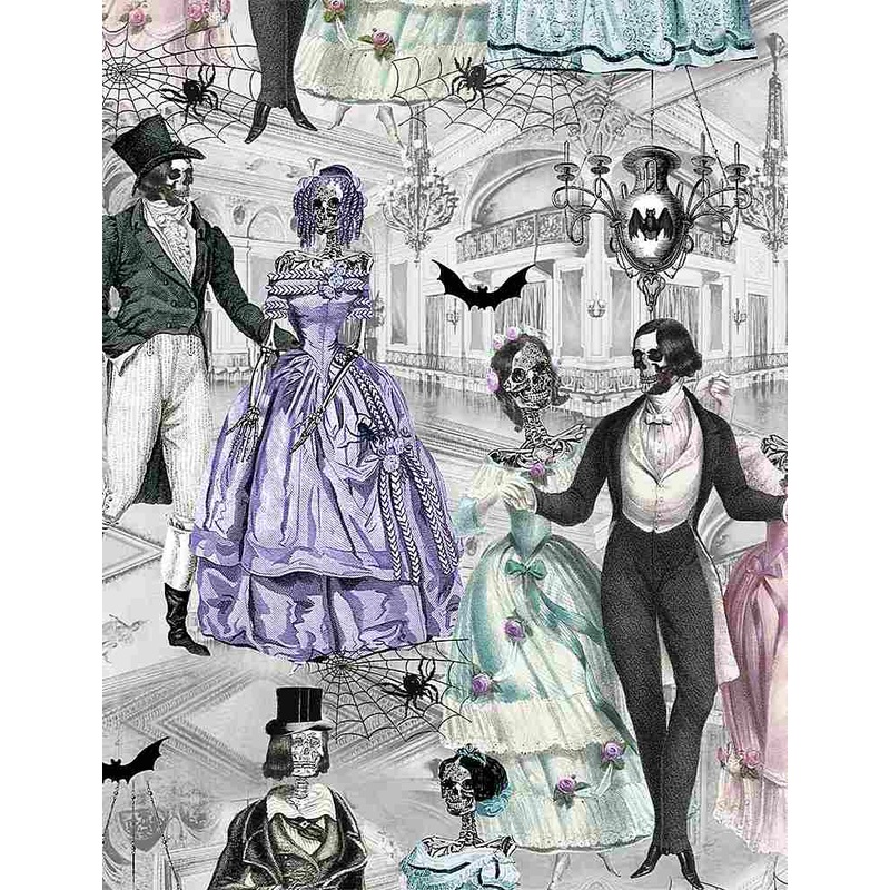 Last Dance Victorian Skeletons Dancing Multi Timeless Treasures Cotton Fabric