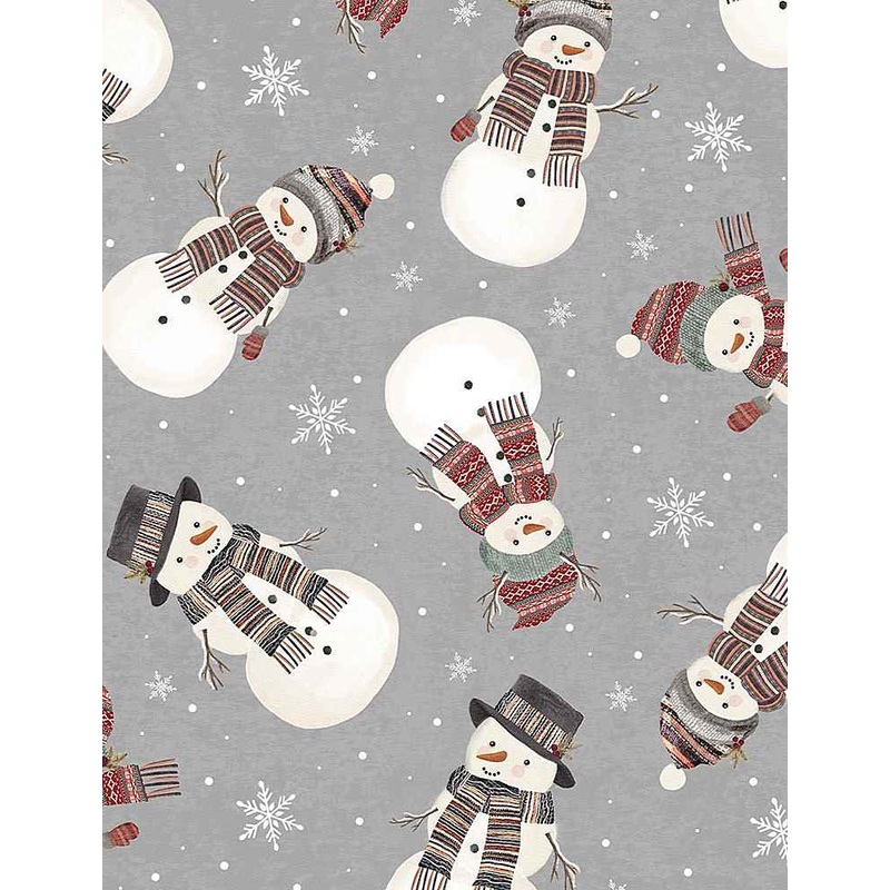 Let it Snow Tossed Snowmen & Snowflakes Grey Gail Cadden Timeless Treasures Cotton Fabric