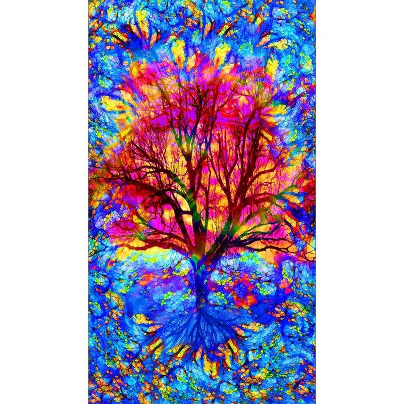 Nature's Glow Tree of Life Electric Panel 24" Multi Timeless Treasures Cotton Fabric