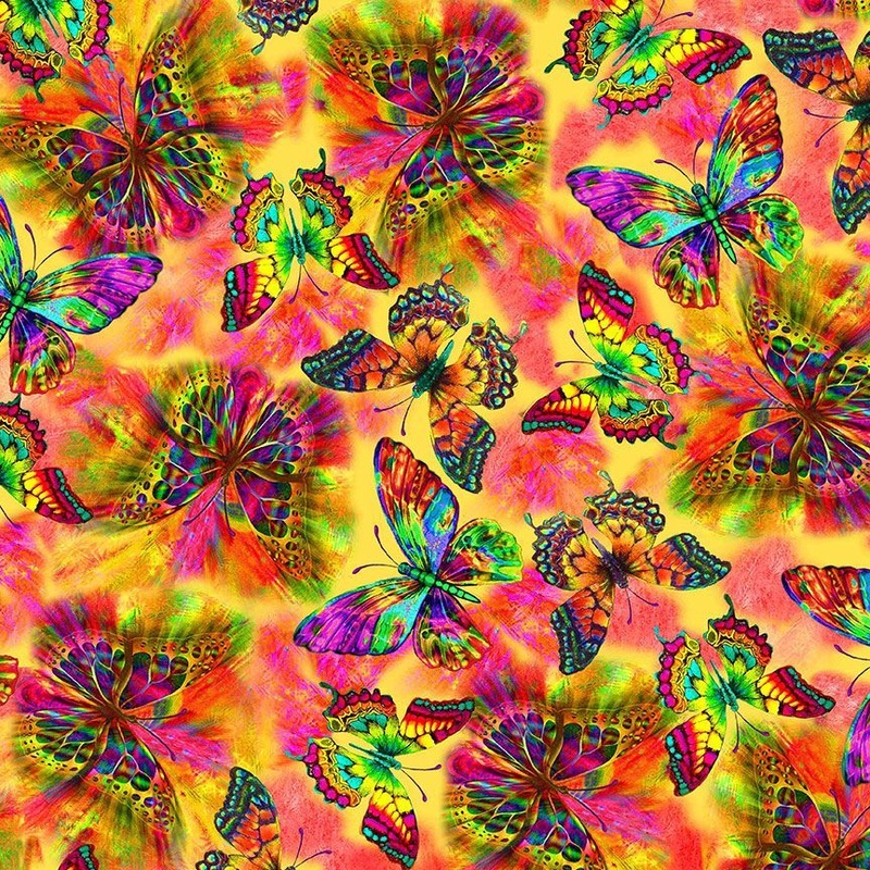 Natures Glow Flying Electric Butterflies Electric Timeless Treasures Cotton Fabric