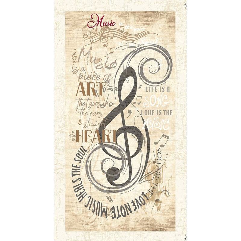 Sonata Music Notes Panel 24" Beige Timeless Treasures Cotton Fabric
