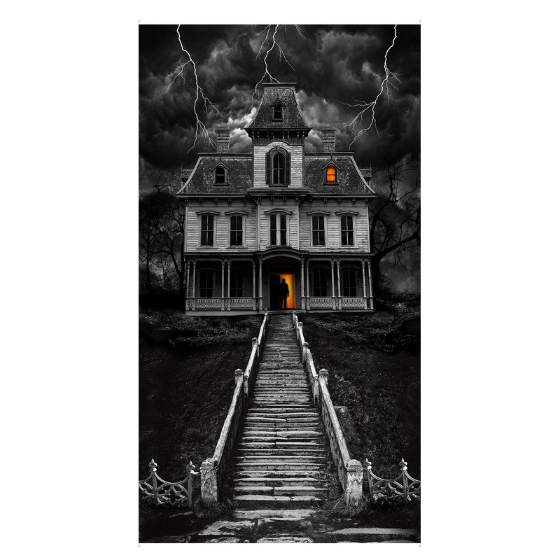 Wicked Haunted House Panel 24" Grey Timeless Treasures Cotton Fabric
