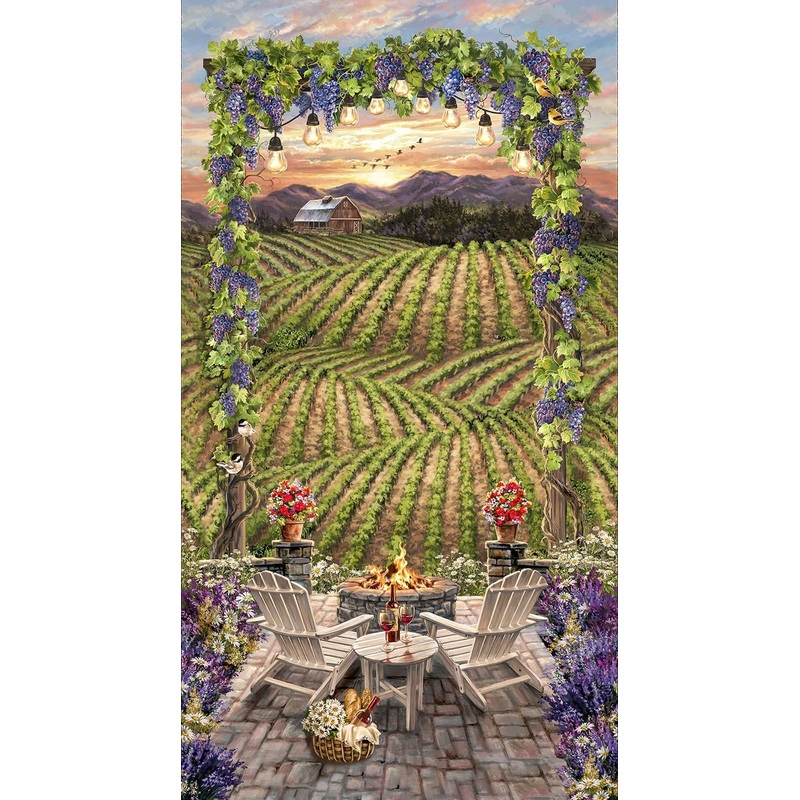 Wine Country Beautiful Vineyard Sunset Panel 24" Multi Dona Gelsinger Timeless Treasures