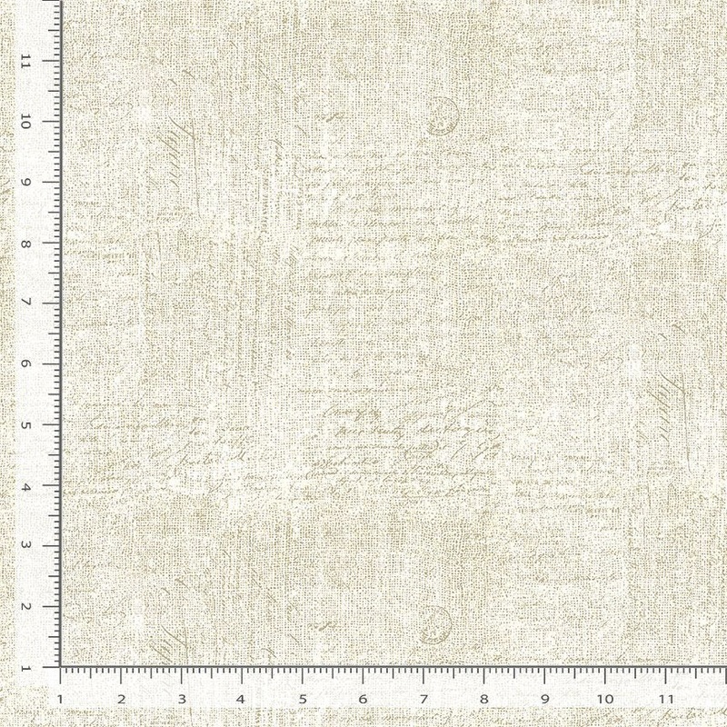 Lemon Bouquet Handwriting Text on Woven Texture Ecru Beige Timeless Treasures Cotton Fabric