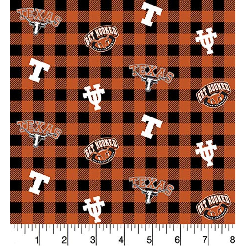 Texas Longhorns NCAA College Buffalo Plaid Sykel Cotton Fabric