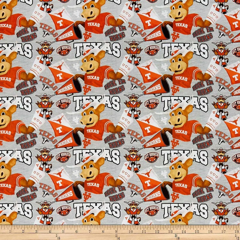 Texas Longhorns NCAA Collegiate Mascot Heather Gray Sykel cotton fabric