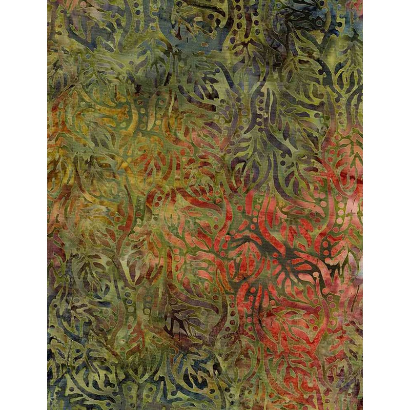 Tonga Evening Sky Batiks Bohemian Leaves Glow Green Timeless Treasures Batik Cotton Fabric