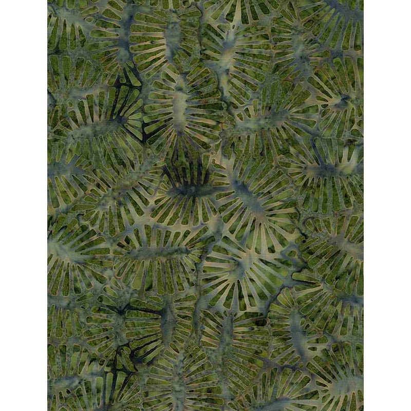 Tonga Evening Sky Batiks Spiky Leaf Ovals Venus Green Timeless Treasures Batik Cotton Fabric
